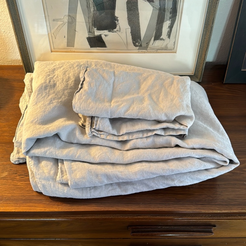 H&M 100% Linen Twin Light Gray Duvet Cover & Sham Set